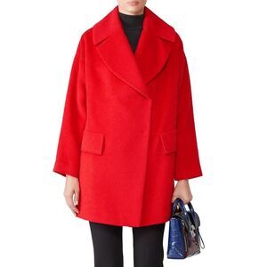 TRINA TURK Ruby Wool Alpaca Blend Red Teddy Coat